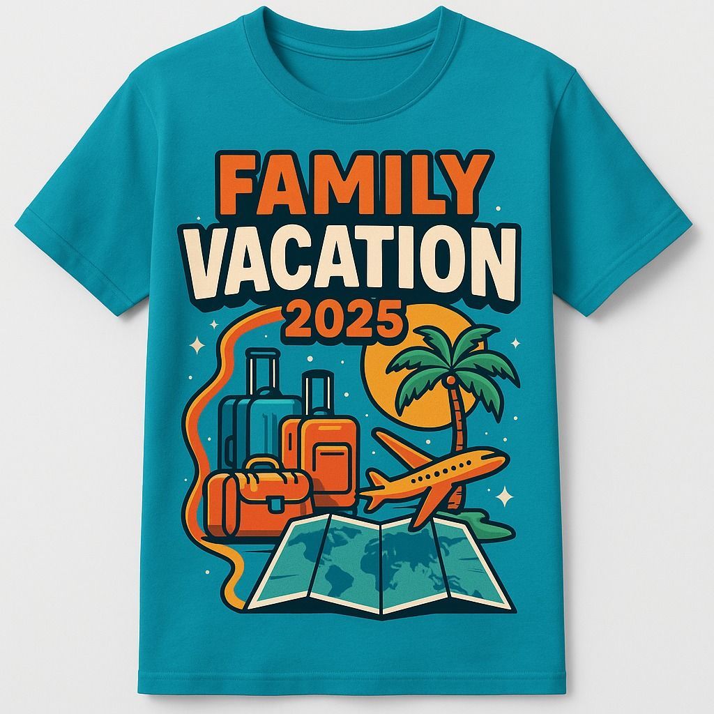 A blue t-shirt that says family vacation 2025