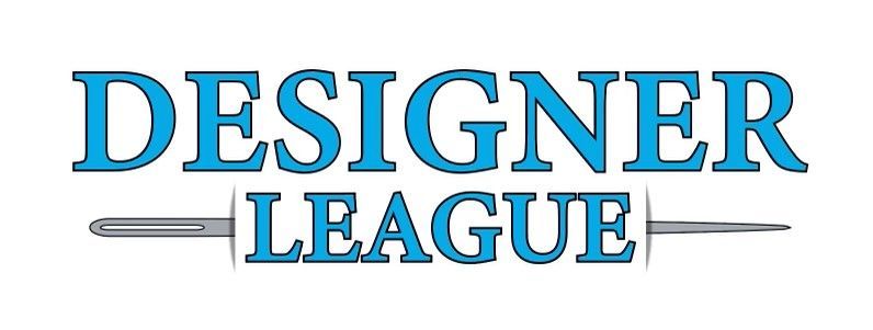 A logo for the designer league with a needle in the middle.