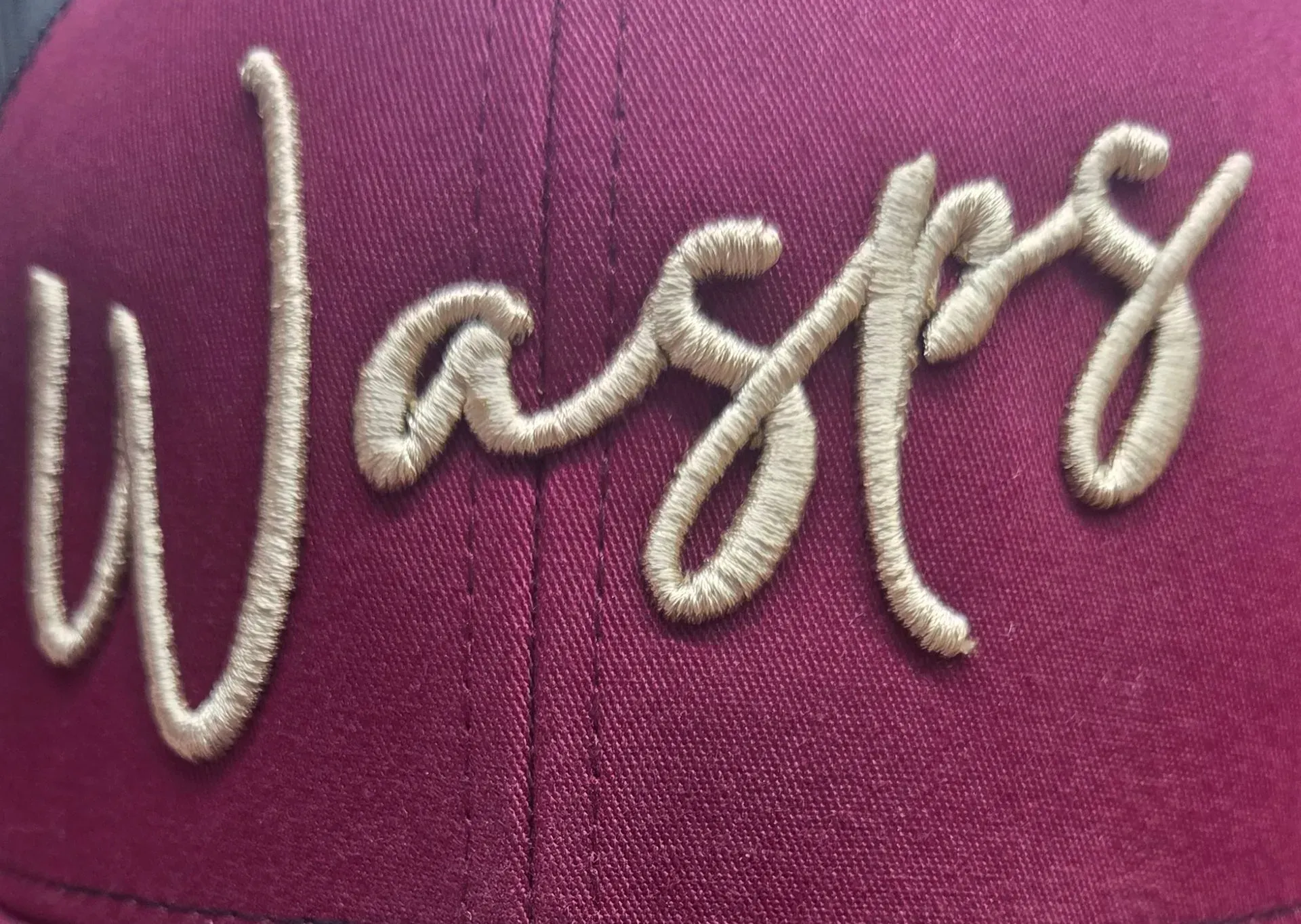 The word wasps is embroidered on a maroon hat