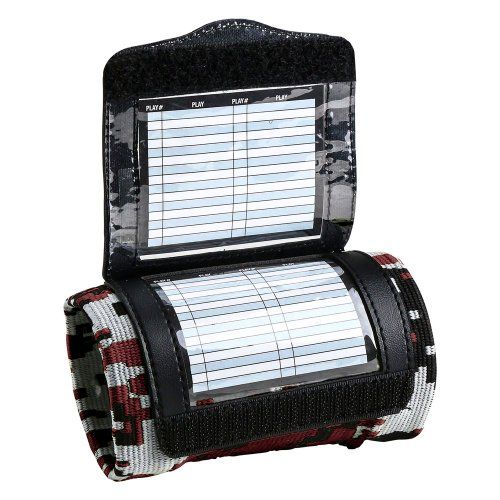 Wrist coach with open, clear pocket displaying grid for sports plays.