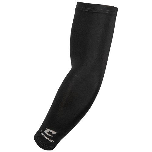 Black compression arm sleeve with a logo near the wrist.