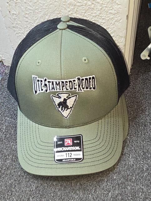 Olive green and black Ute Stampede Rodeo cap with Richardson patch.