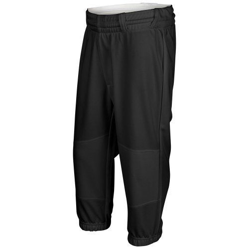 Black athletic pants with reinforced knee panels and elastic cuffs.