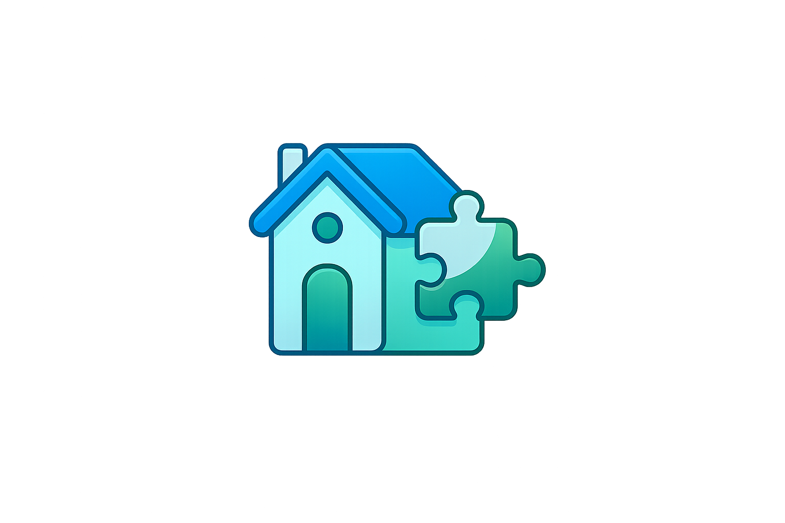 House icon with puzzle piece, blue and teal colors.