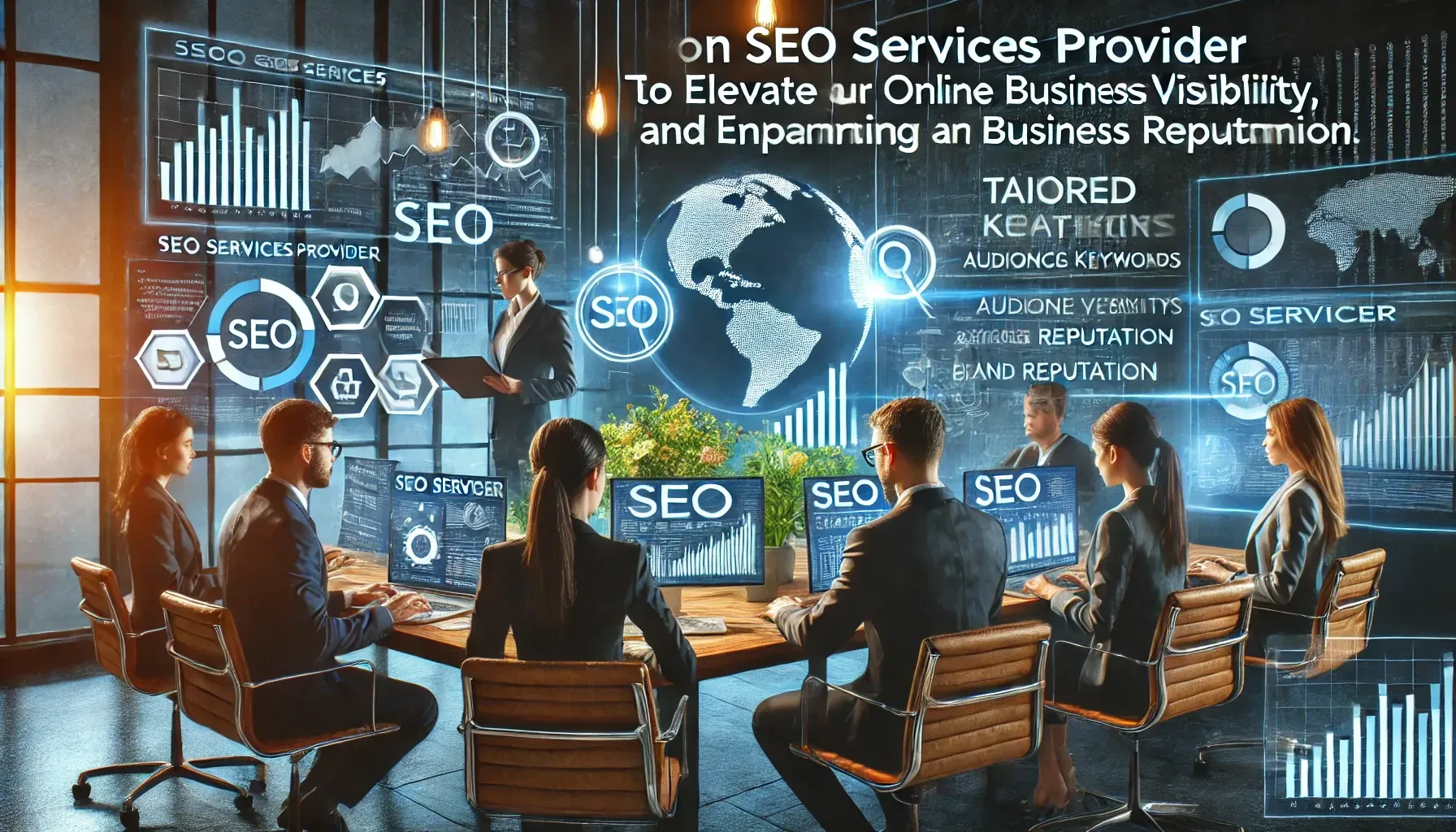 A group of people are sitting around a table having a meeting.