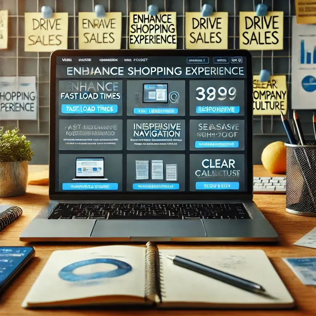 A laptop is open to a page that says enhance shopping experience