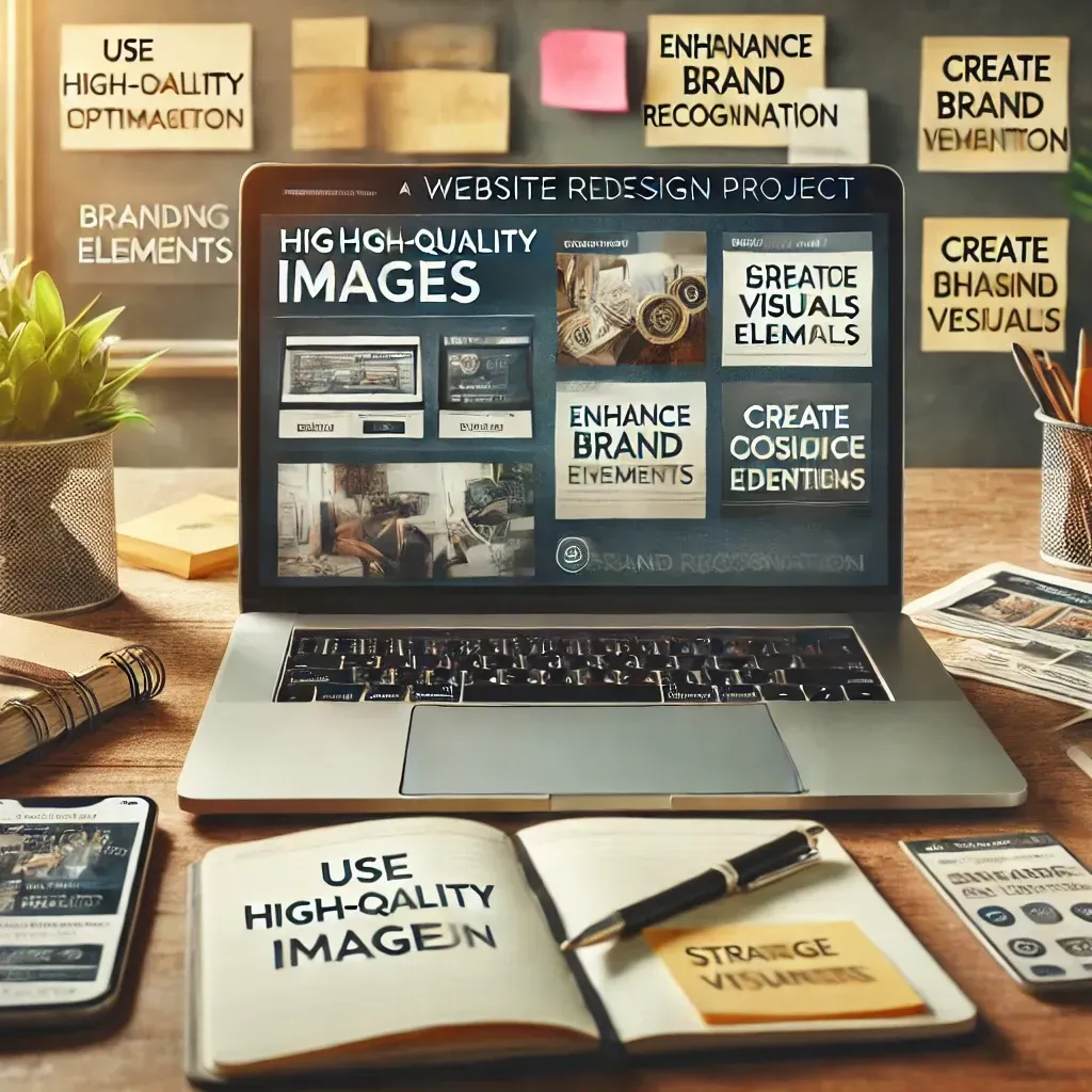 A laptop is open to a page that says high quality images
