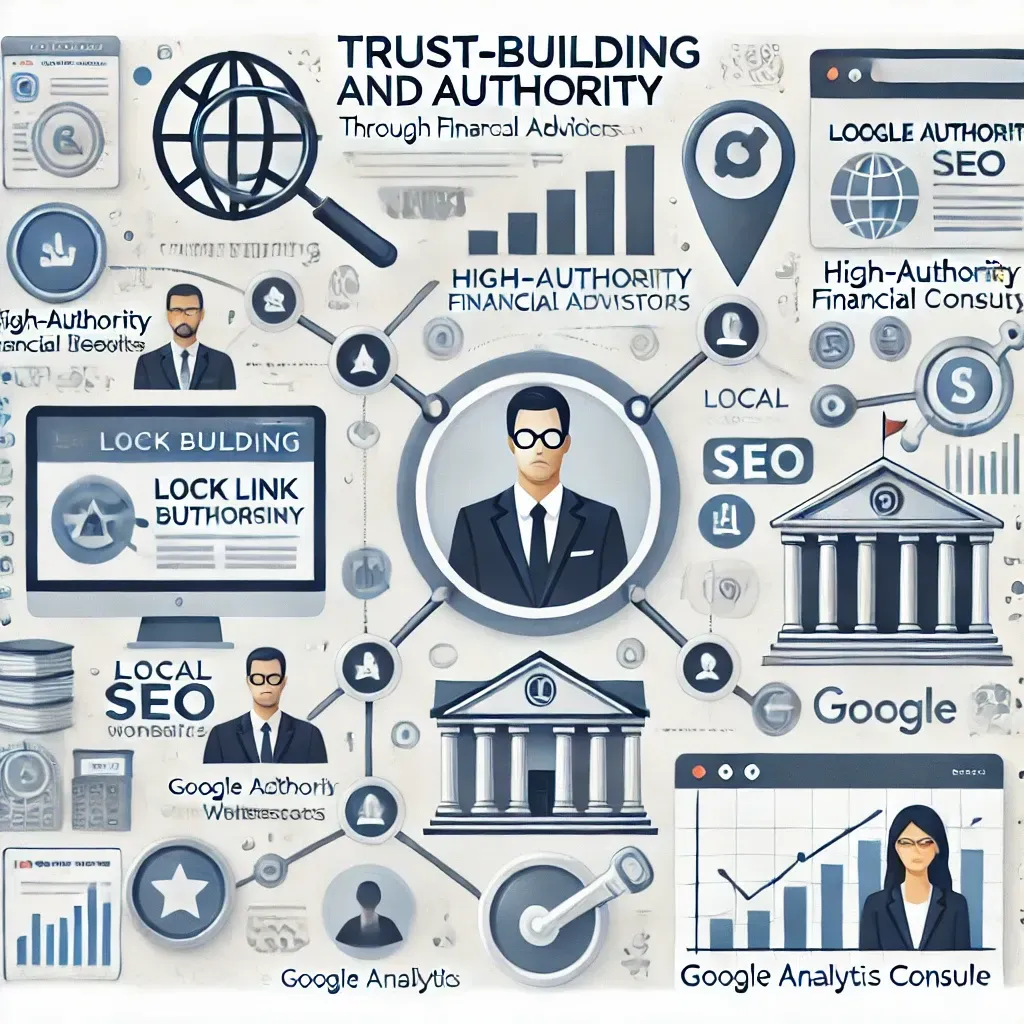 A man in a suit and tie is surrounded by icons related to trust building and authority.