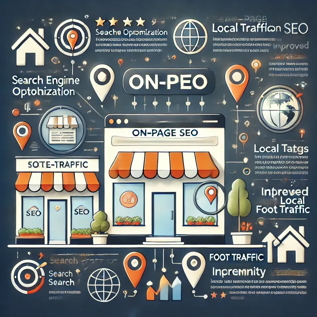 A cartoon illustration of a store with a website in front of it.