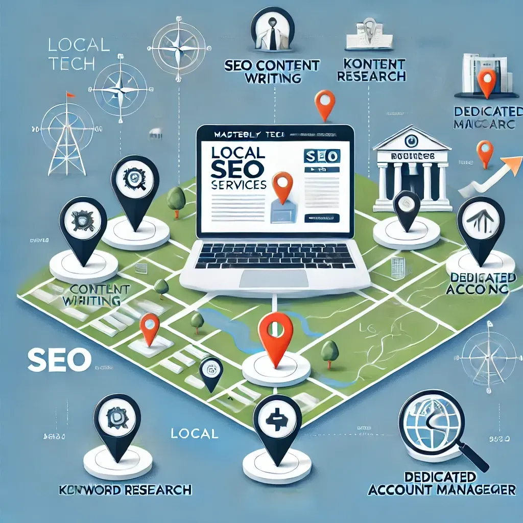 A laptop computer is sitting on top of a map surrounded by icons.