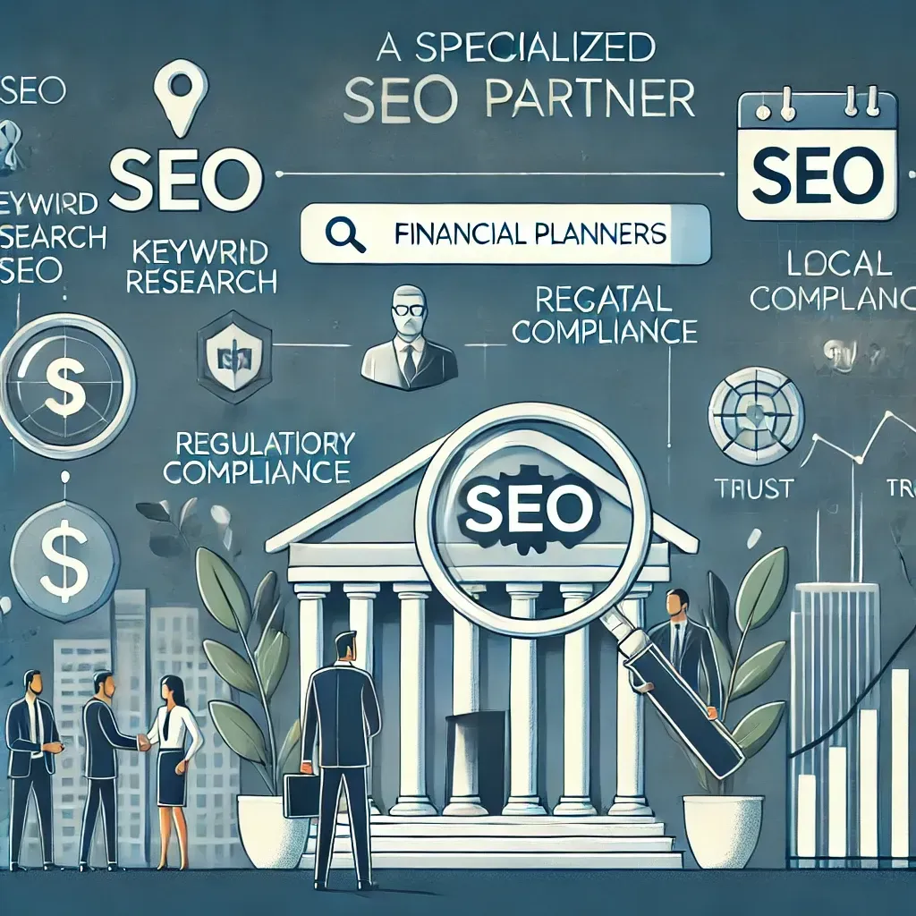 An illustration of a specialized seo partner with a magnifying glass.