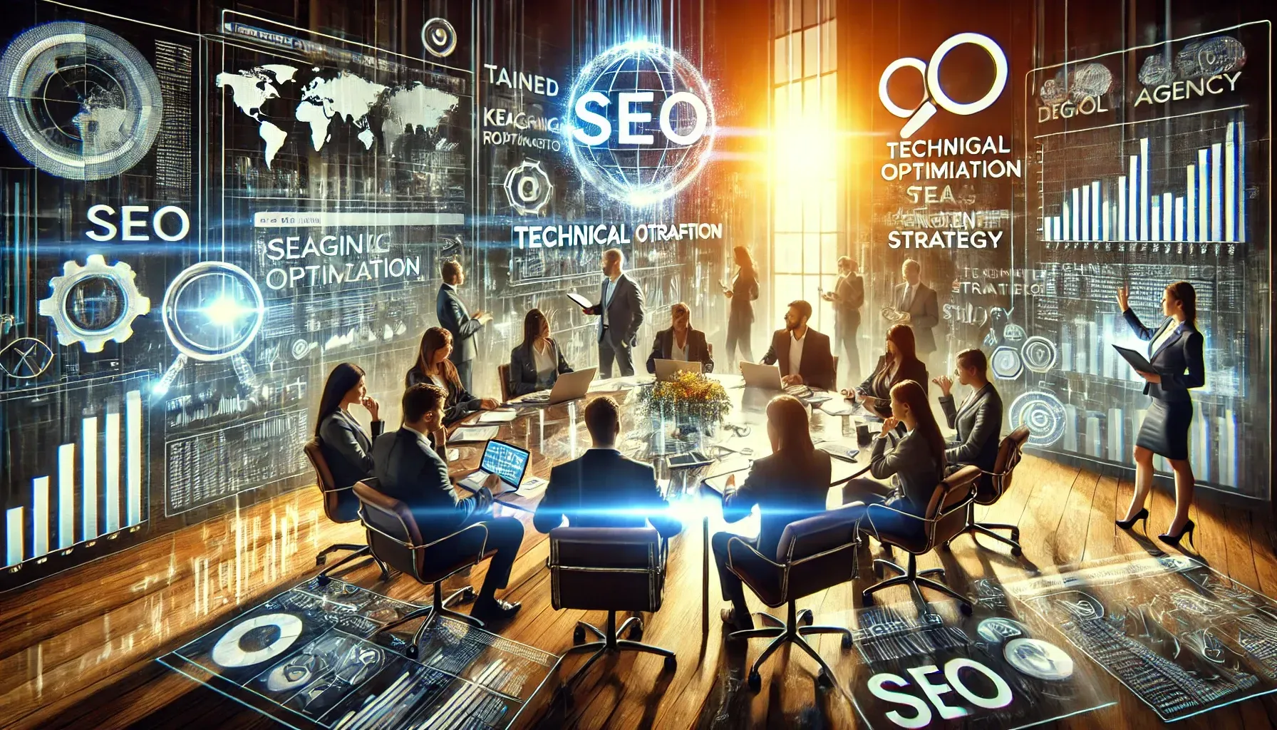 A group of people are sitting around a table in a conference room.