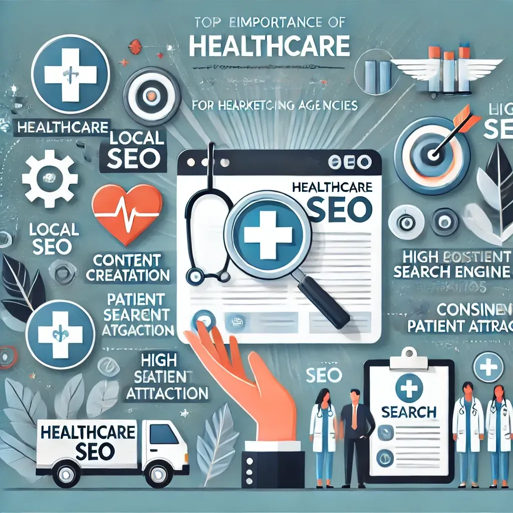 A hand is holding a magnifying glass over a healthcare website.
