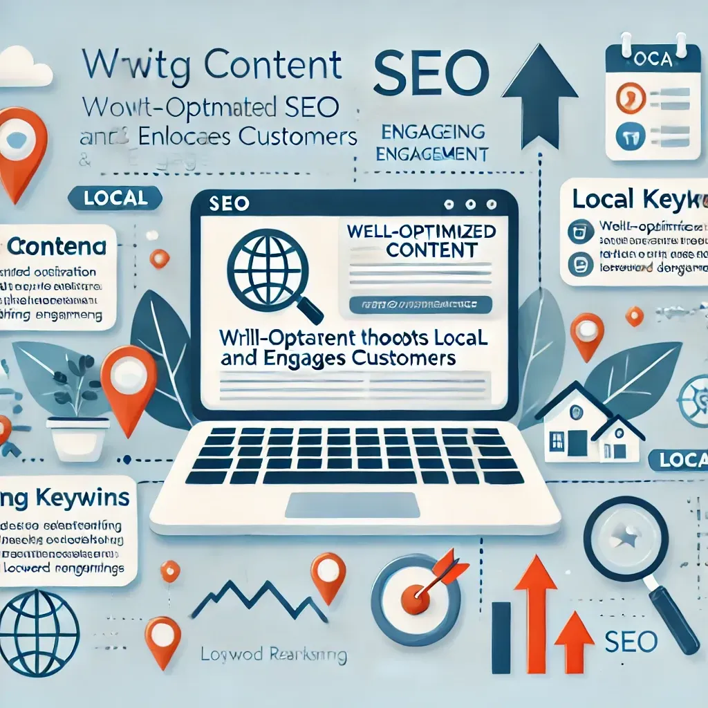 A laptop computer is open to a page that says well-optimized content.