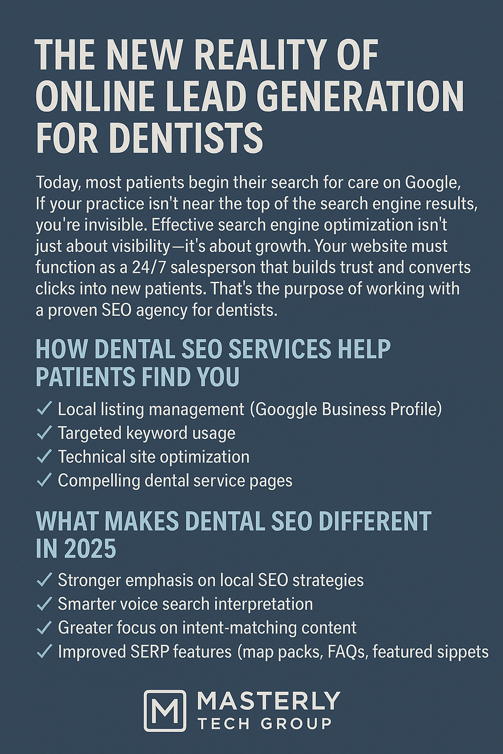 A digital marketing flyer from Masterly Tech Group titled