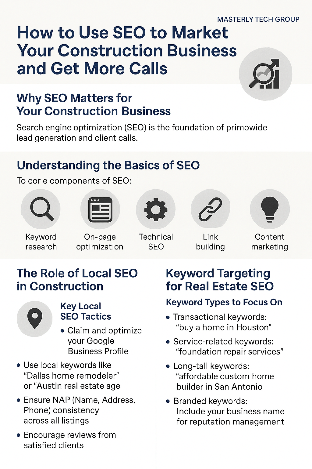 Why SEO Matters – Emphasizes that SEO is essential for lead generation in construction and real estate.
