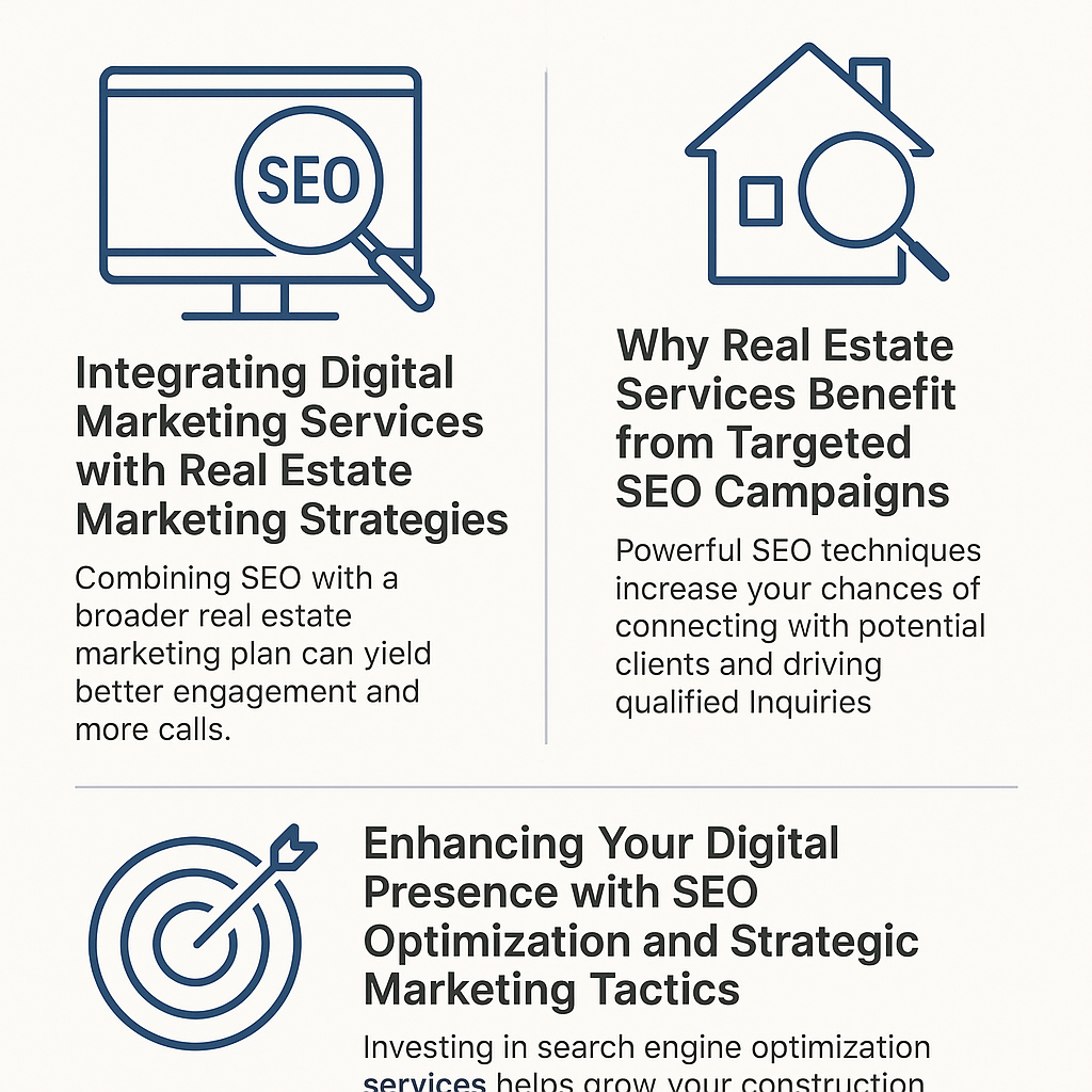 Icon of a desktop monitor with an SEO magnifying glass. Describes how combining SEO with a broader marketing strategy improves engagement and increases call volume.