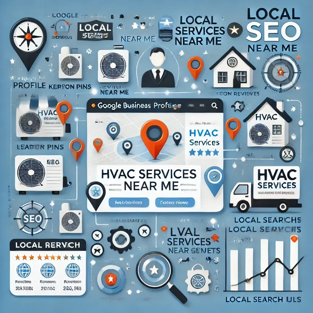A set of icons for local seo for hvac services near me.