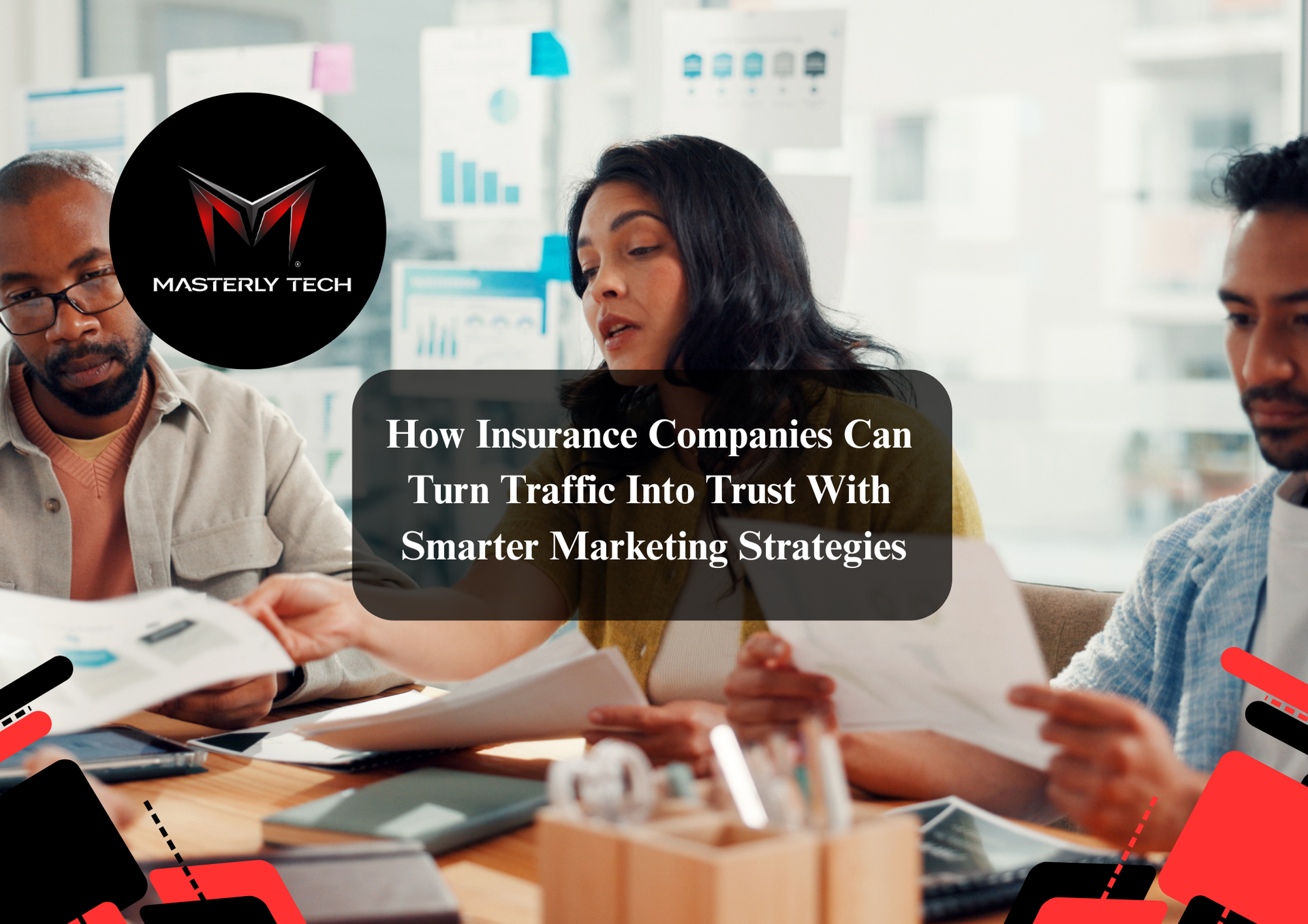 Insurance marketing team planning SEO strategy for agency growth.