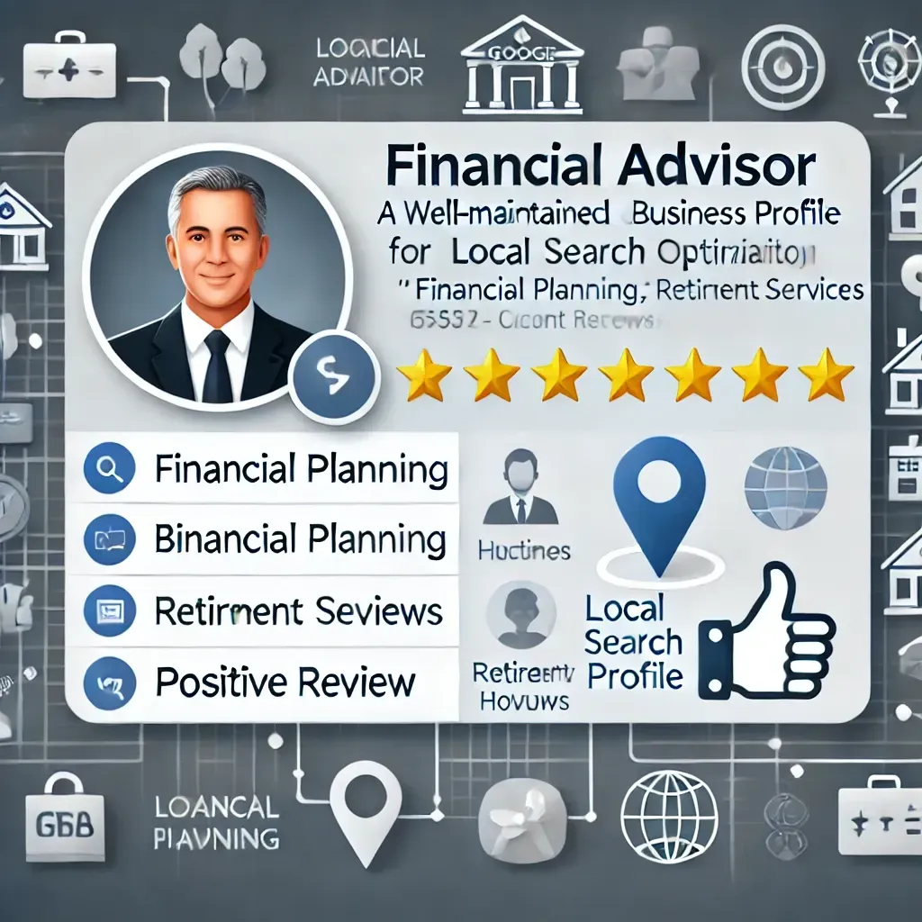 A financial advisor has a well-maintained business profile for local search optimisation