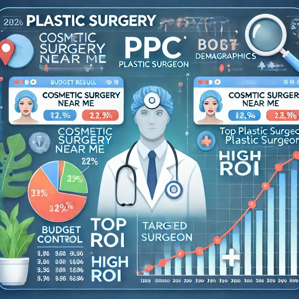 An advertisement for plastic surgery shows a doctor with a stethoscope around his neck.