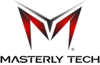 A logo for a company called masterly tech with a red m on a white background.