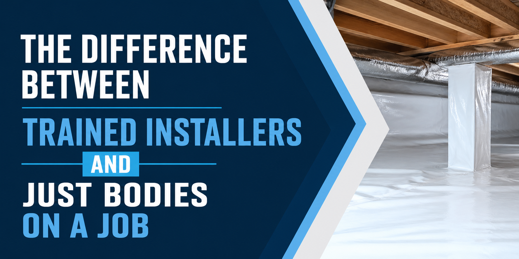 Graphic: “The difference between trained installers and just bodies on a job” beside a snowy roof scene