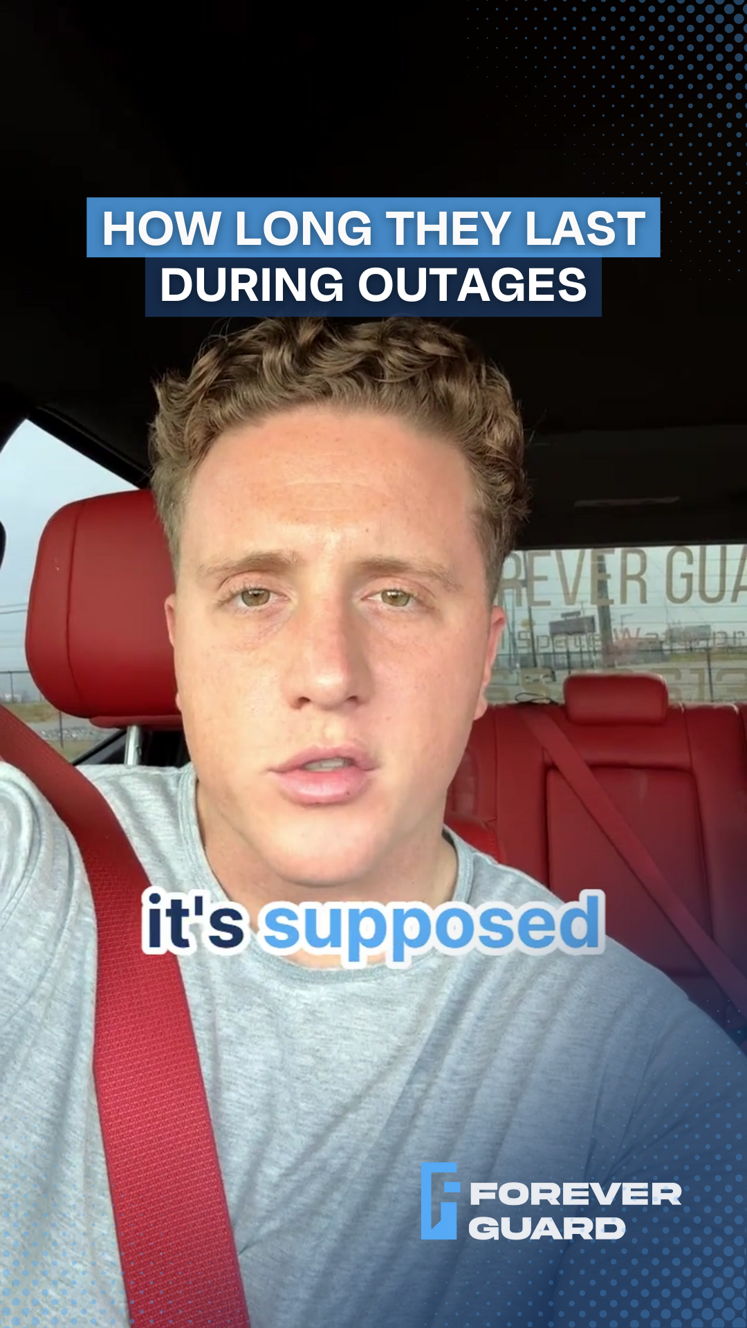 Man in car speaking. Text overlays: 