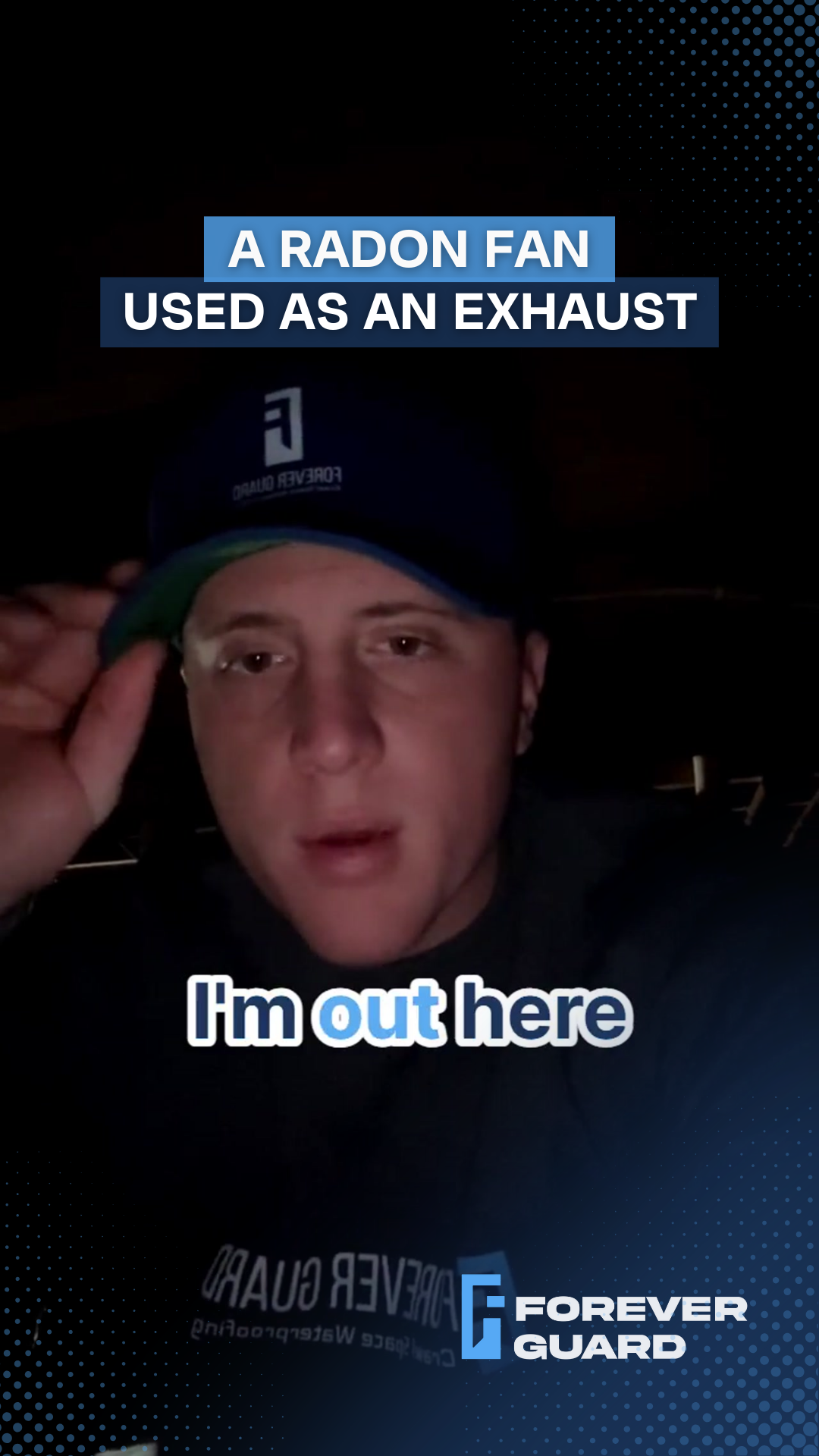 A man wearing a baseball cap with a company logo. He's talking, and the screen reads