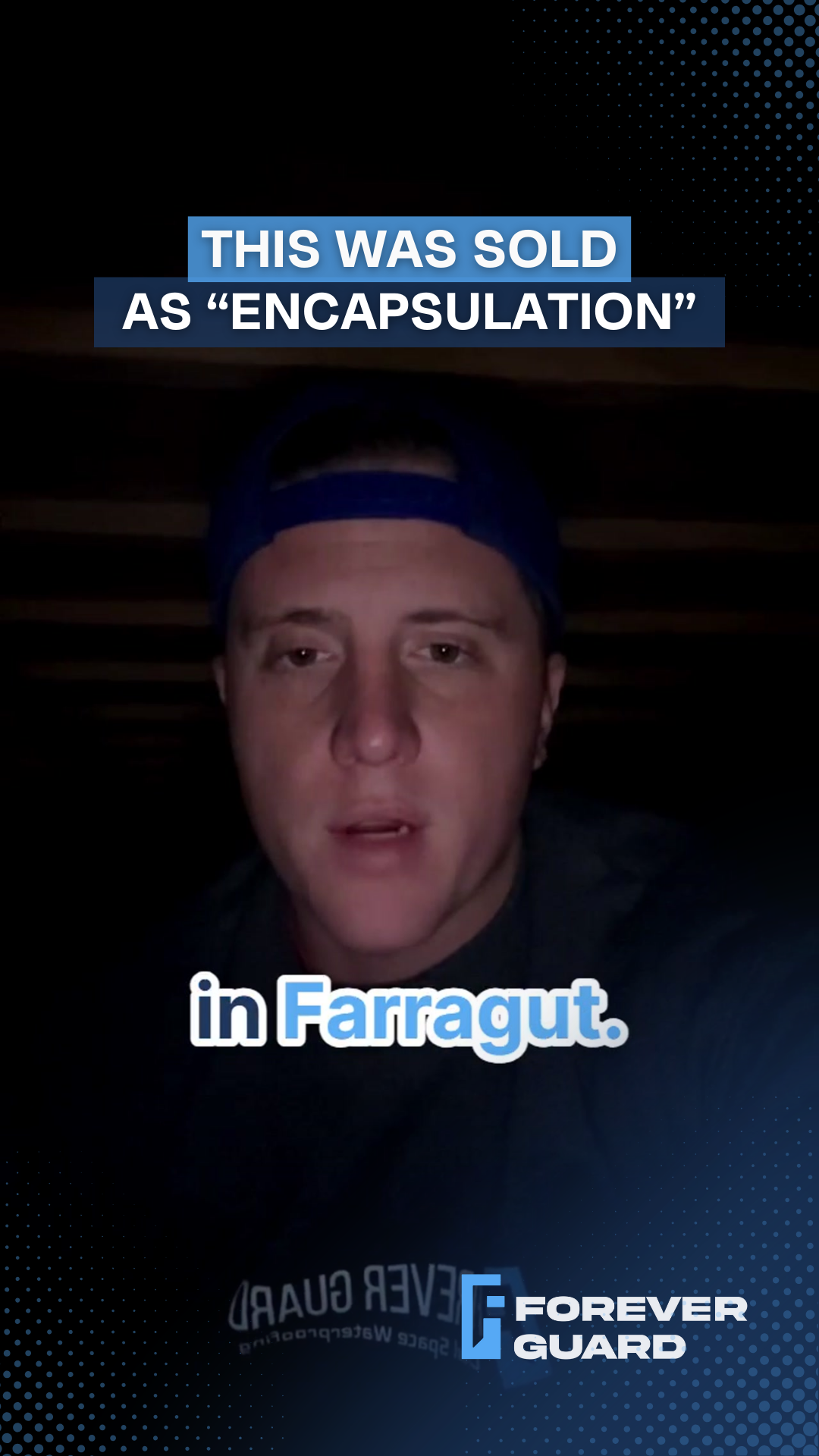 Man wearing a blue cap speaking, text above reads 