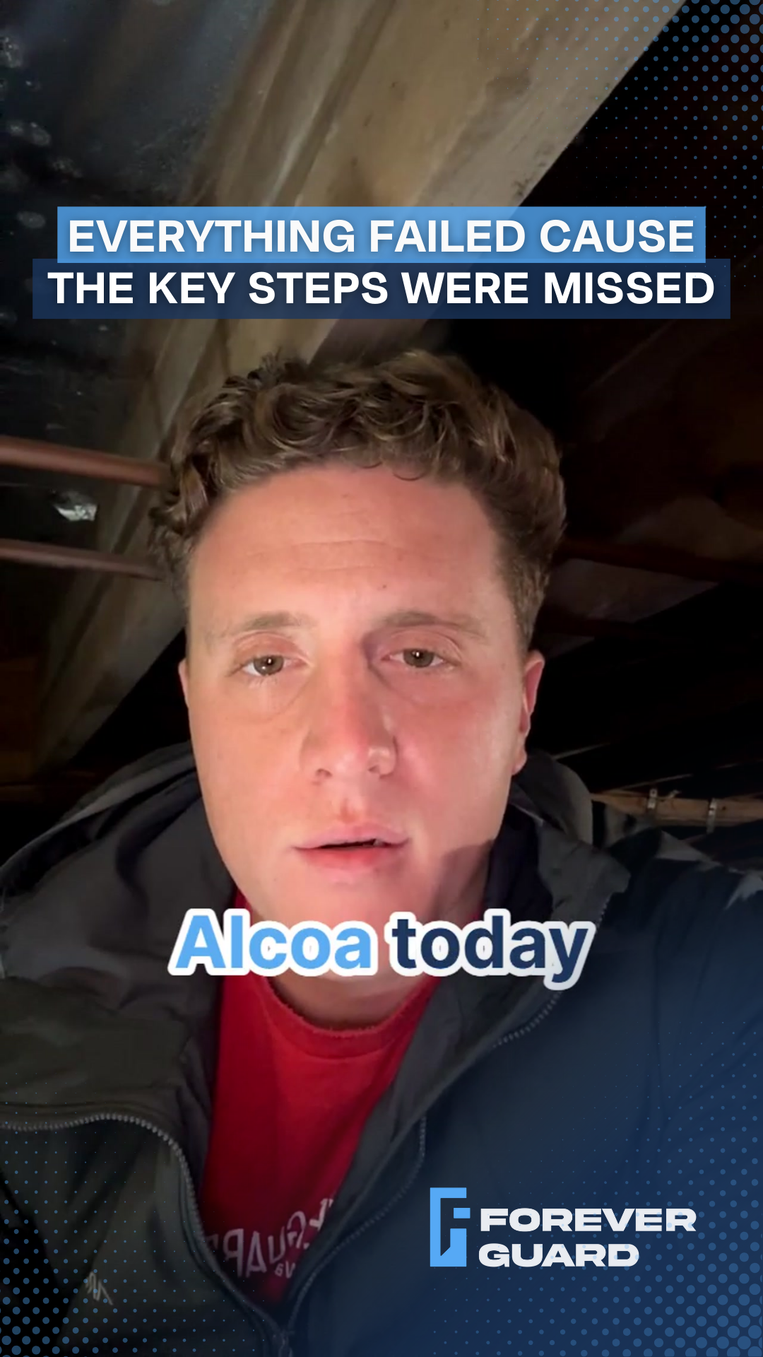 Man speaking, text overlays: 