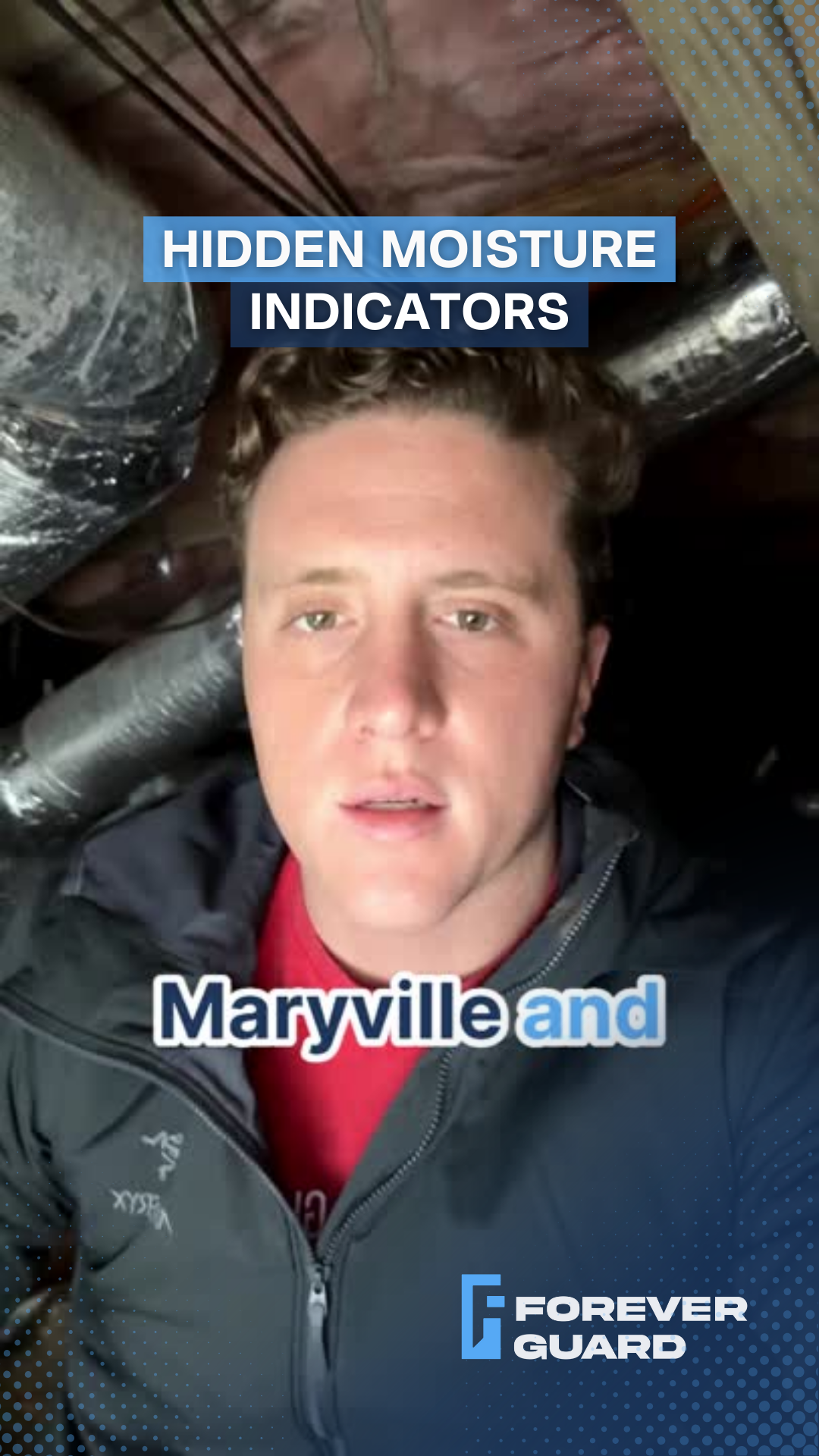 Man in attic discusses hidden moisture indicators with