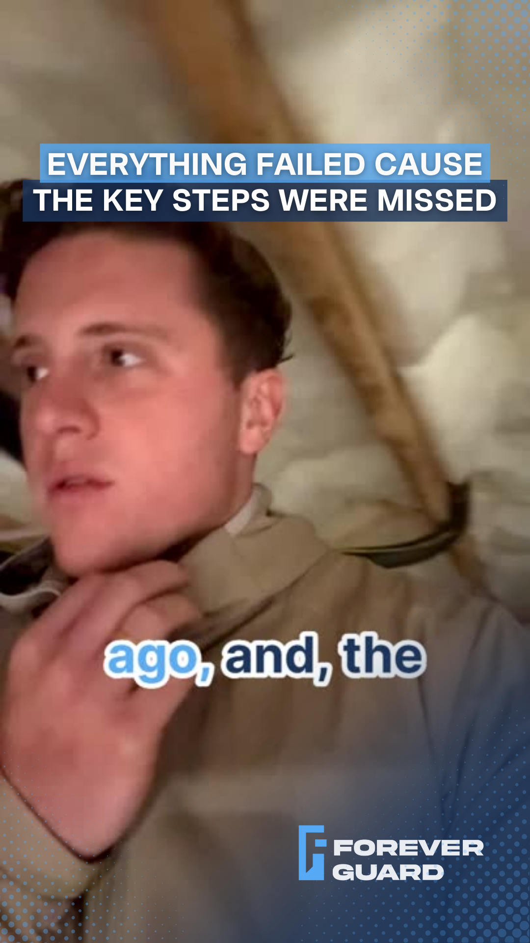 A man looking up with concerned expression, text overlays: