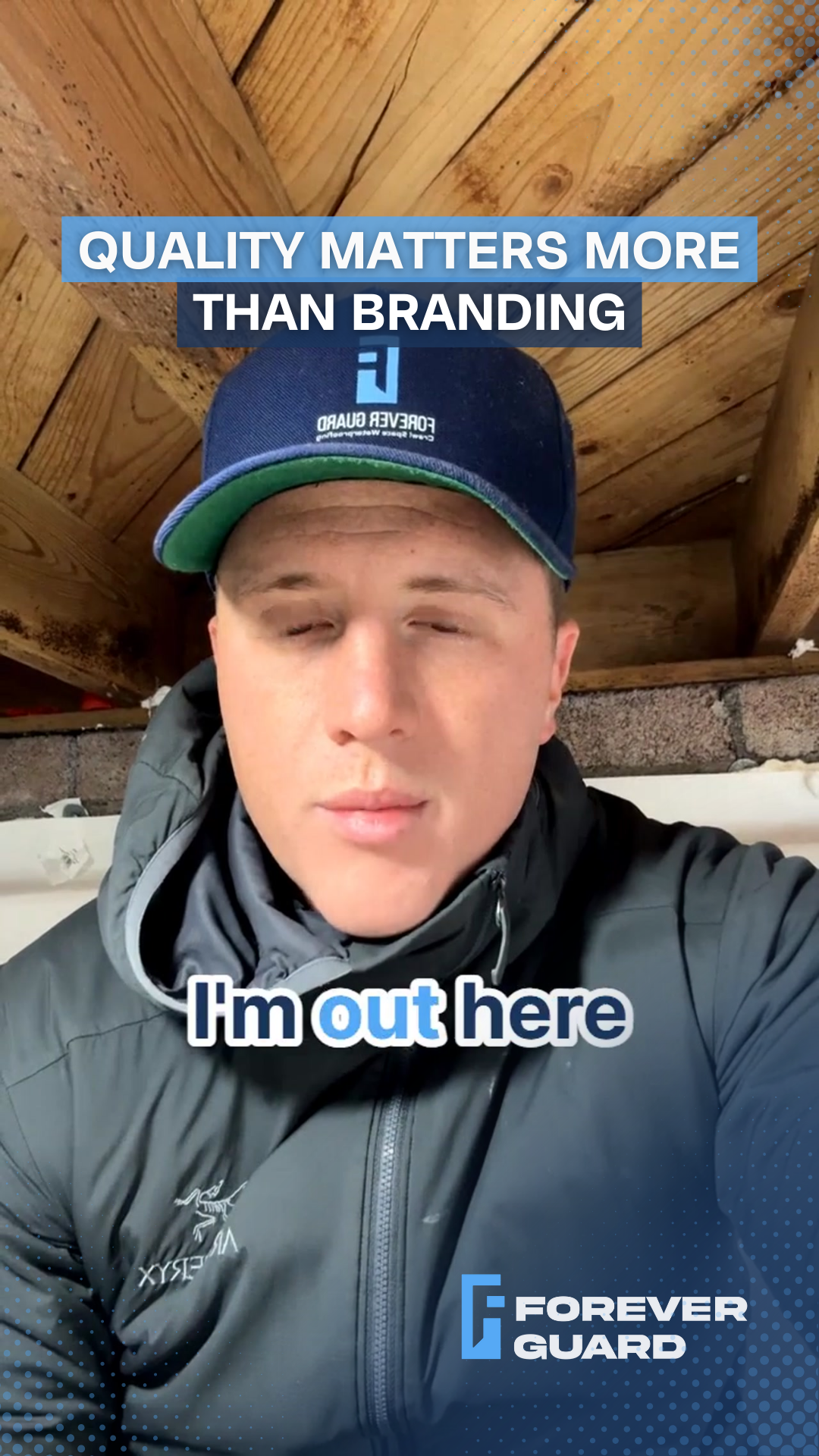 Man in a hat and jacket in a construction setting, text says, 