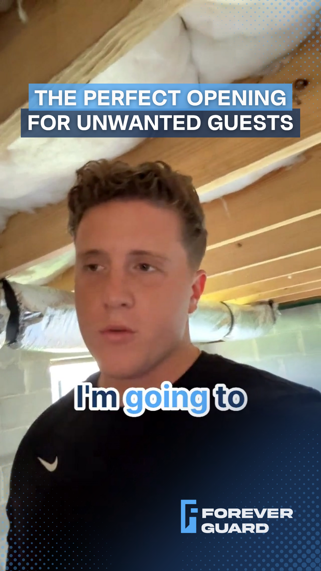 Man in front of an open ceiling, text overlay reads, 