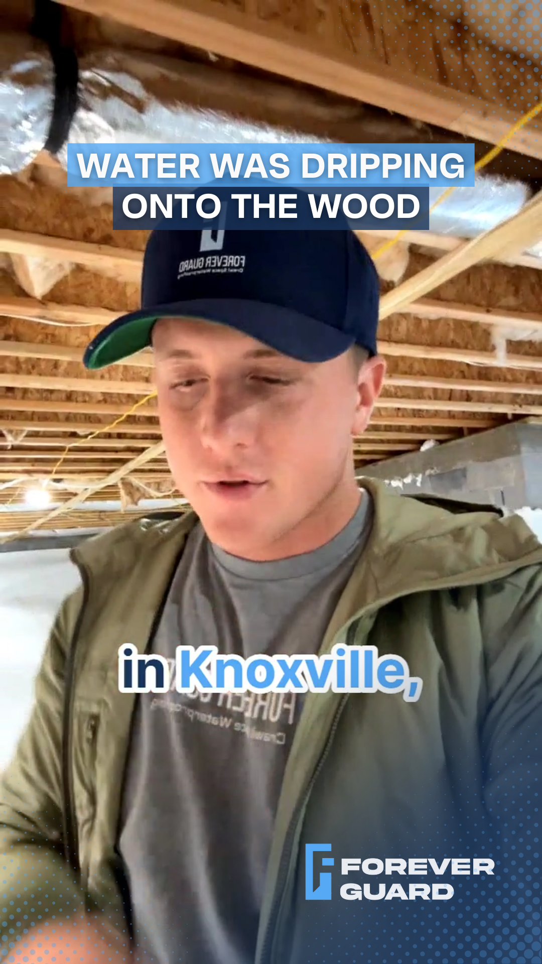 Man in a cap and jacket talks about water dripping on wood in Knoxville.