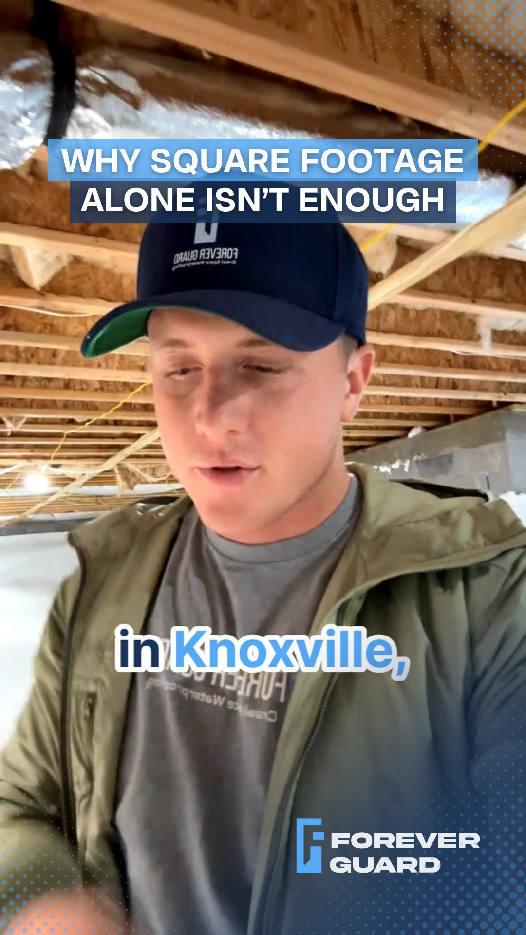 Man in a cap and jacket talks in a basement. Text overlay: “Why square footage alone isn't enough in Knoxville, …”