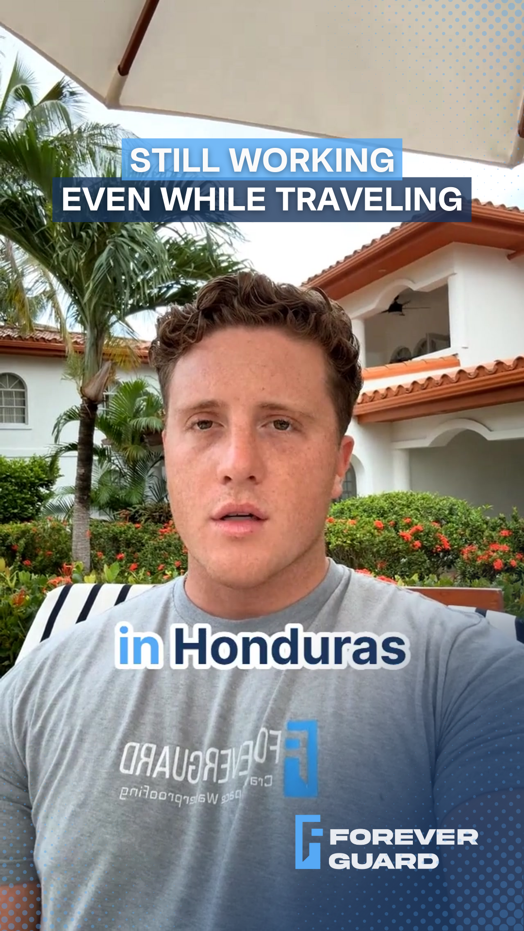 Man in Honduras, working remotely. Text overlay:
