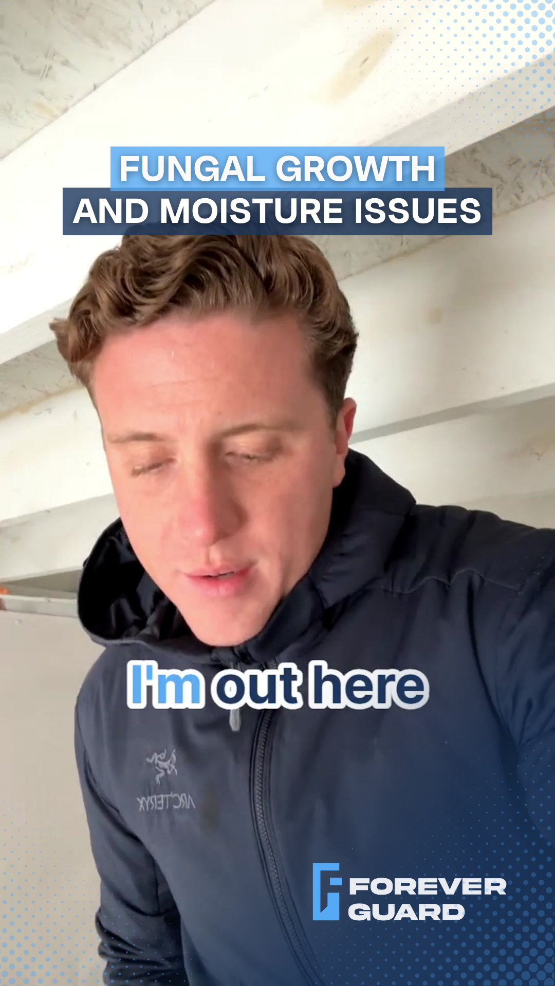 Man in black jacket talking about fungal growth and moisture issues.