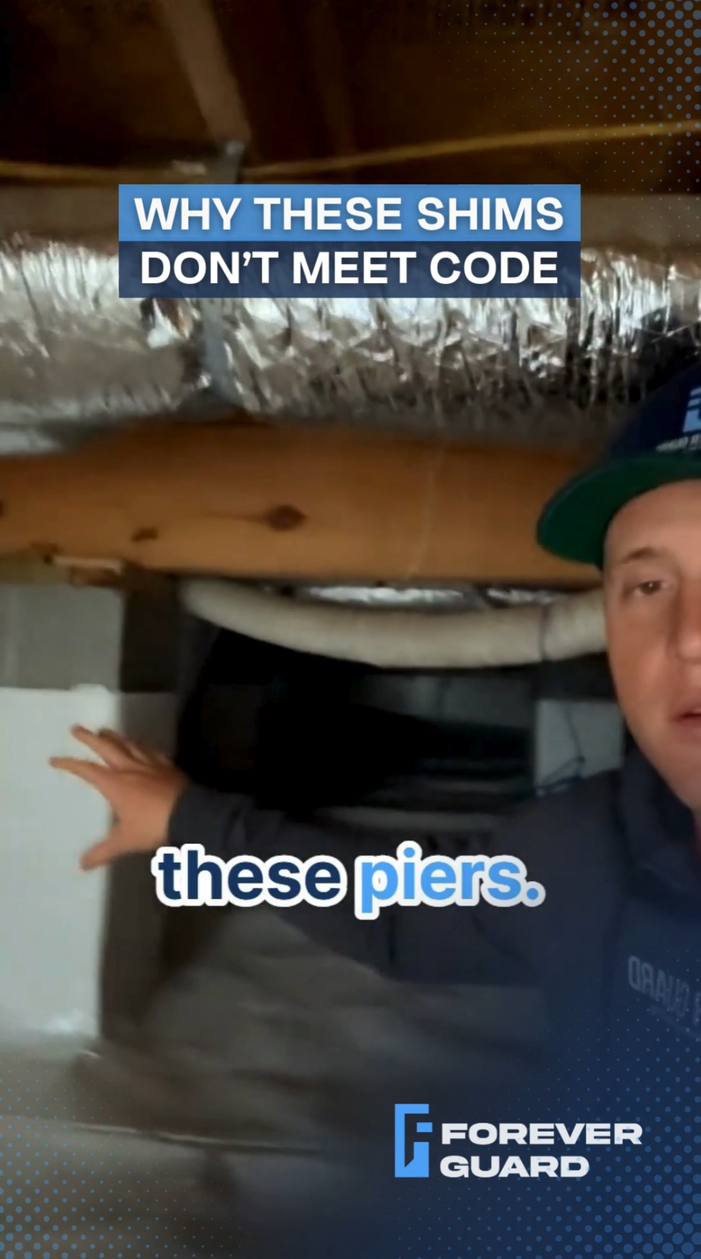 Man pointing at piers; text reads, 