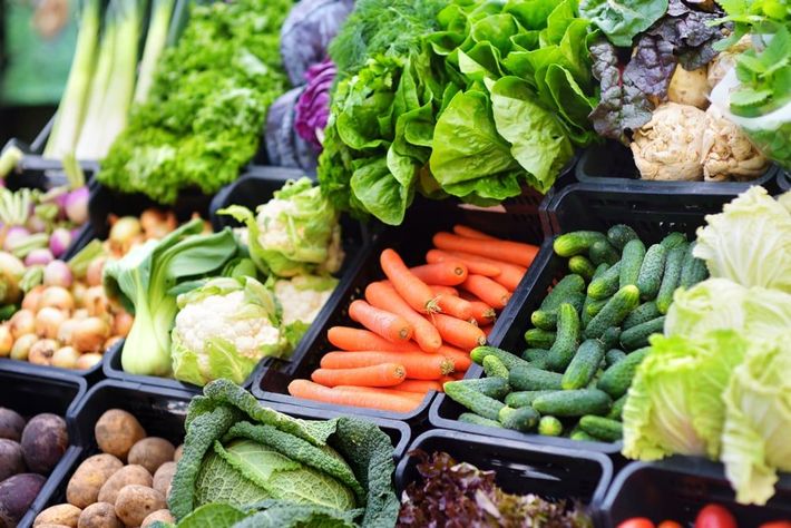 fresh produce on the shelf at the market
