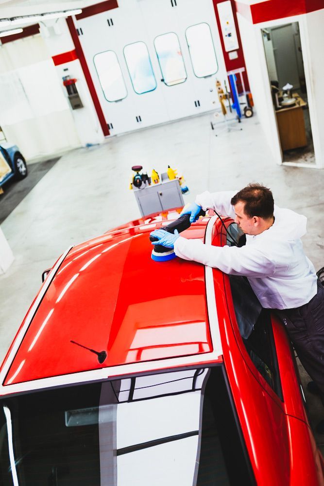 Detailing The Roof Of A Classic Red Car — Old School Custom And Collision in Fawkner, VIC