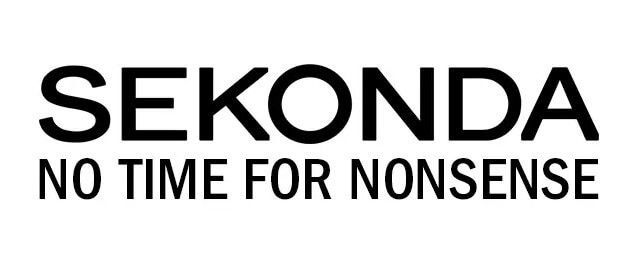 A black and white logo for sekonda no time for nonsense.