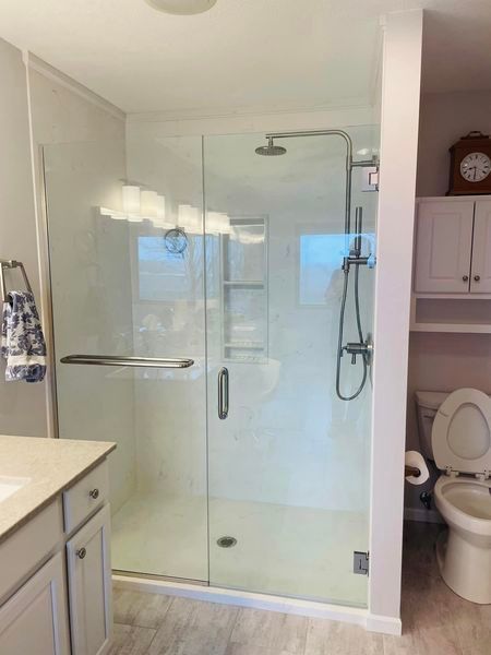 Bathroom With A Walk In Shower And A Toilet — St. Joseph, IL — Campbell Construction