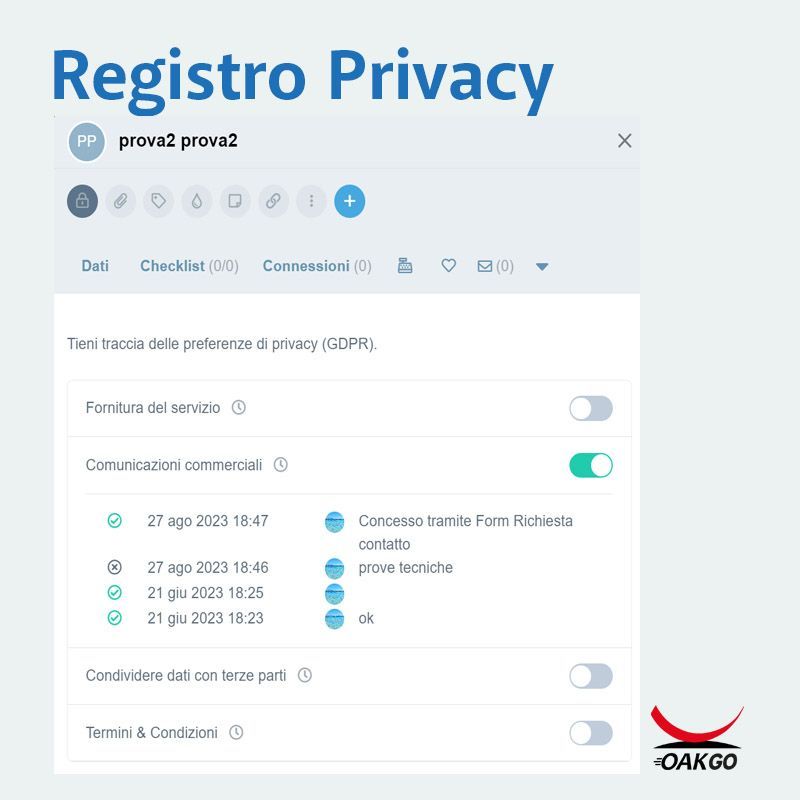 OAK CRMDS - Registro privacy in compliance con GDPR