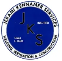 Round logo for Jerami Kennamer Services, blue and white, with initials JKS, text 