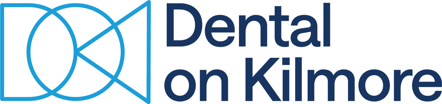 A blue and white logo for dental on kilmore