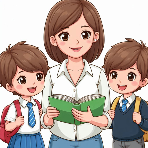 Cartoon Image - Sophie, mum and her two school age children