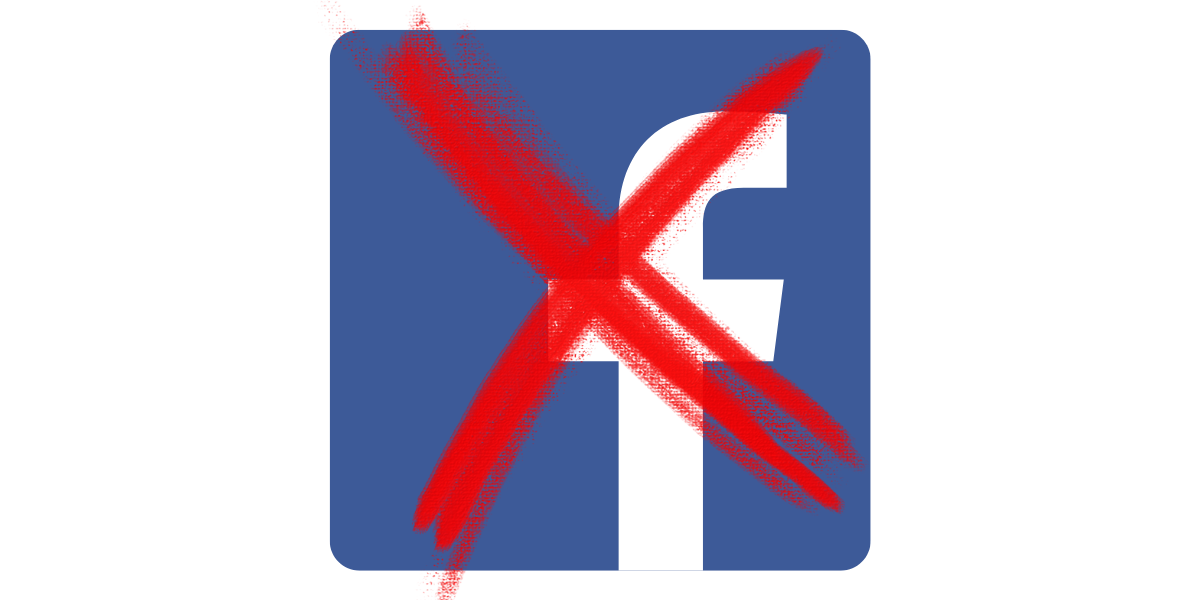 A photo of the Facebook logo with a red X over the logo.