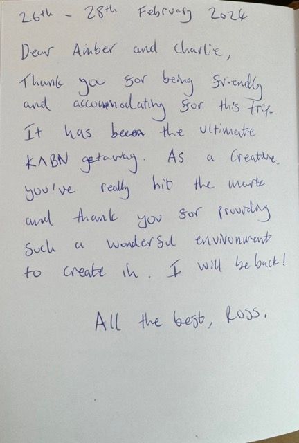 a hand written review of Kabn best place to stay Scotland